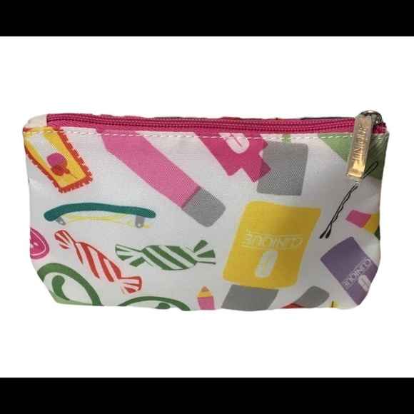 CLINIQUE Cosmetic makeup/ travel bag multi color zippered logo bag - Picture 1 of 7